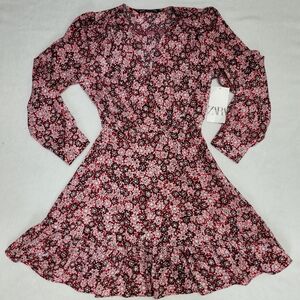 Zara Floral Long Sleeve Dress - Pink and Black